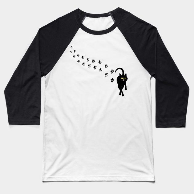 Black Cat Footprints Baseball T-Shirt by imphavok